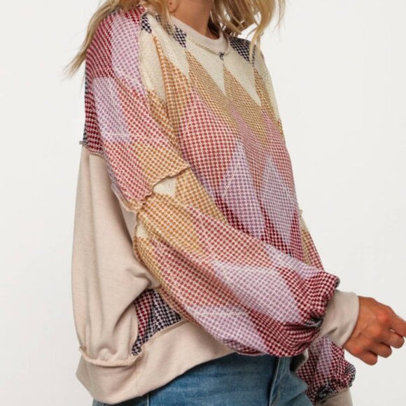 The Katy- Women’s Multicolor Argyle Knit Sweater - Picture 1 of 4